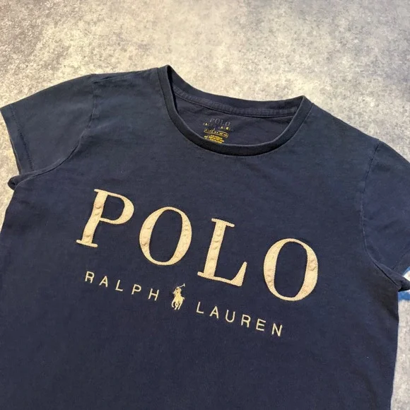Polo Ralph Lauren Womens Navy Blue Graphic Baby T-Shirt Logo Crew Neck S Small - Picture 1 of 6